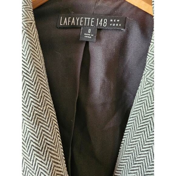 Lafayette 148 virgin wool Herringbone black beige blazer jacket sz 0 - Picture 6 of 8